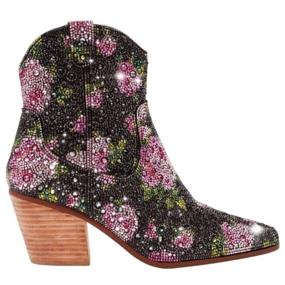 Betsey Johnson Diva Black Rhinestone Western Boots – Size 8 – Rare & Sold Out! - Picture 2 of 11
